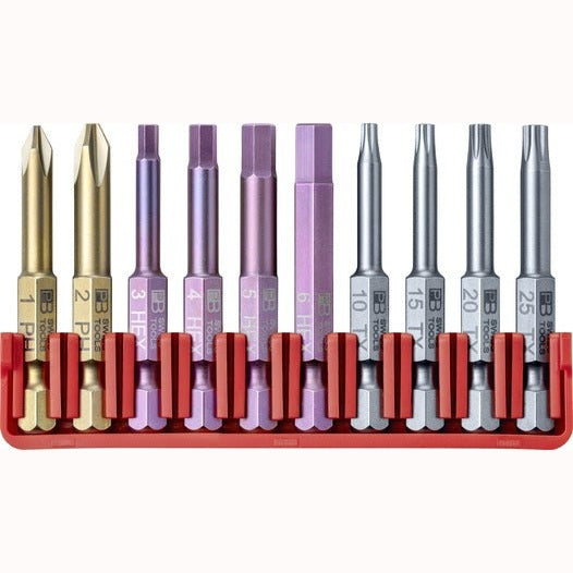 PB E6 700 CN PrecisionBit, shape E 6.3 1/4” , set of 10 with a handy BitBlock, skin pack