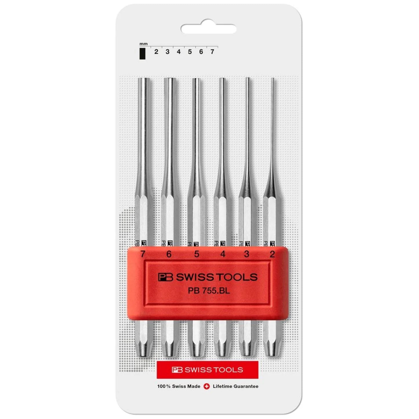 PB Swiss PB 755.B CN - Pin punch, drift punch, octagonal, set in practical plastic holder