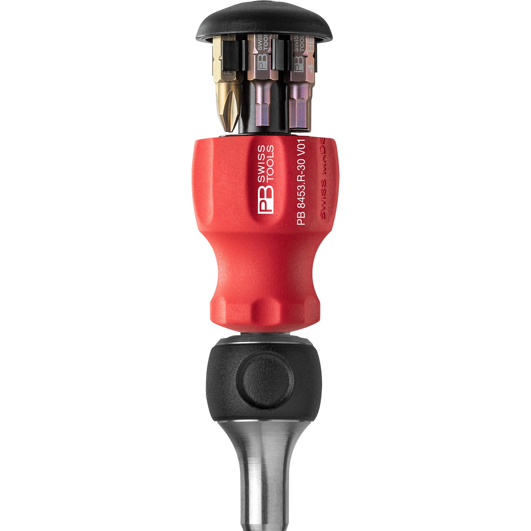 PB Swiss PB 8453.R-30 - Stubby Ratchet, Ratchet Handle, Integrated Bit Magazine, 6 Precision Bits C6