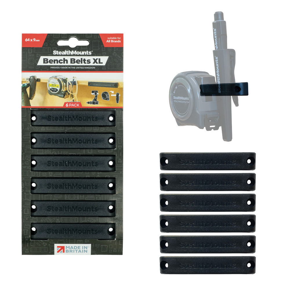 StealthMounts Bench Belt - Organizador De Herramientas Para Cinturón - Set De 6 Soportes Para Colgar Herramientas Eléctricas Y Accesorios