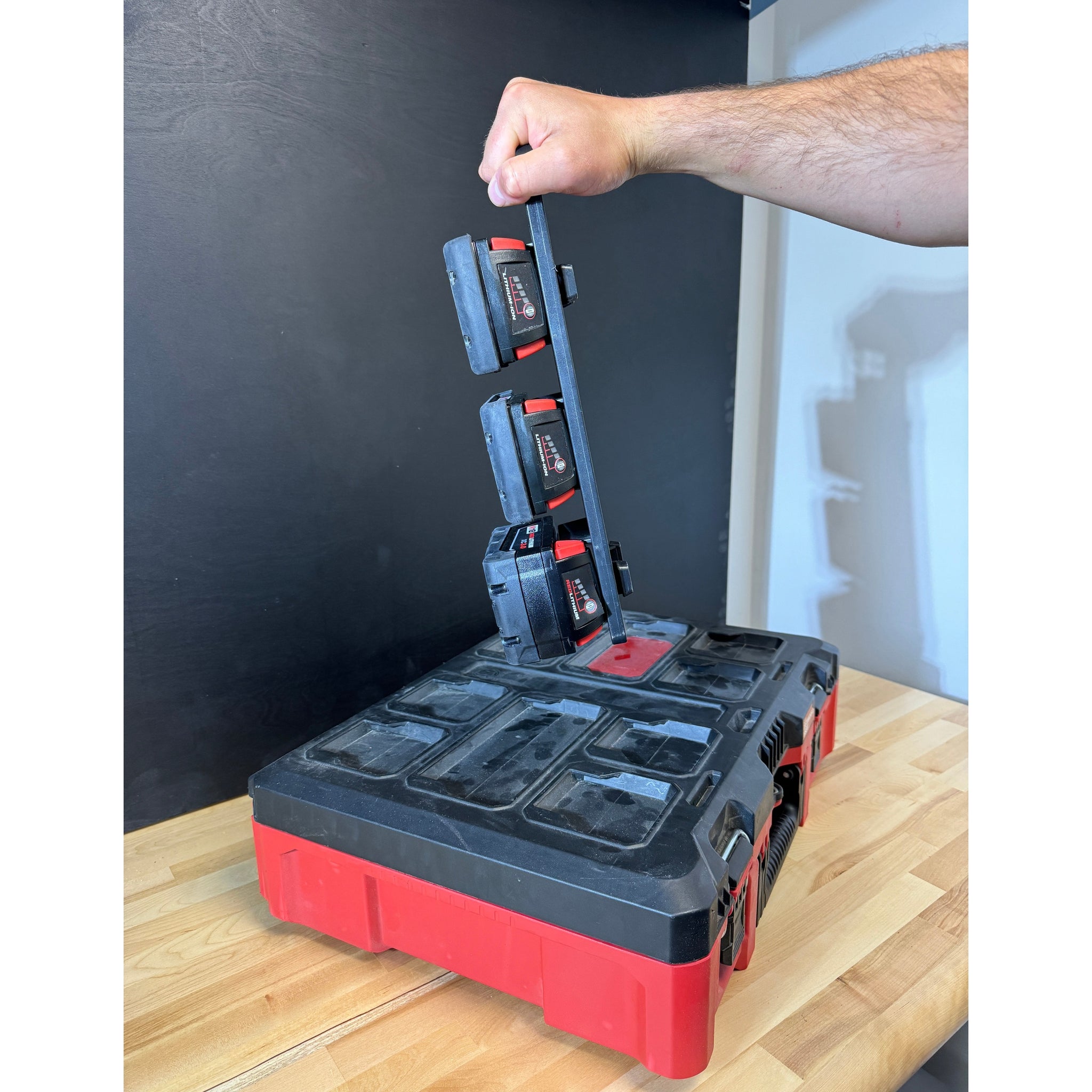 StealthMounts Milwaukee M18 Battery Holder Board with Handle and Packout Feet