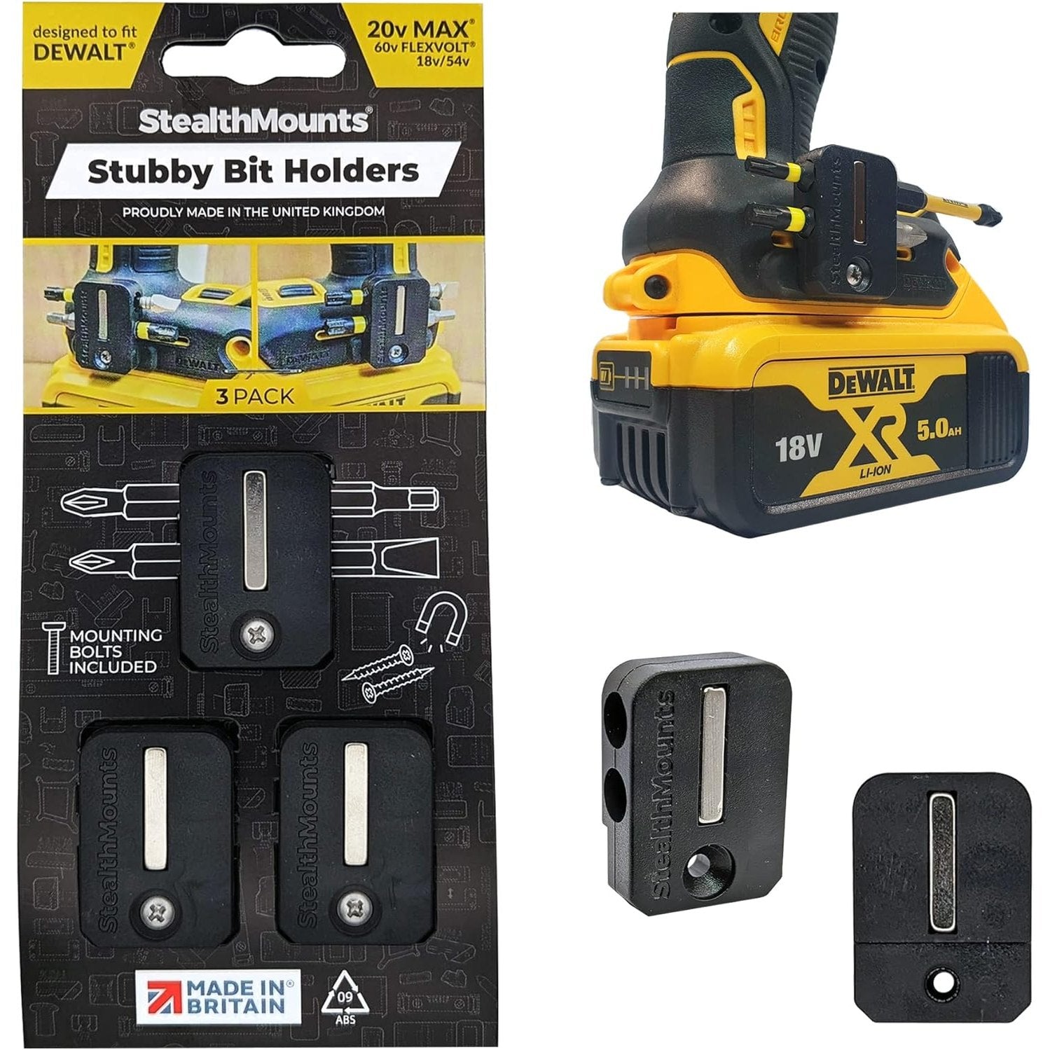 StealthMounts Stubby Magnetic Bit Holders for Dewalt XR & Flexvolt Tools