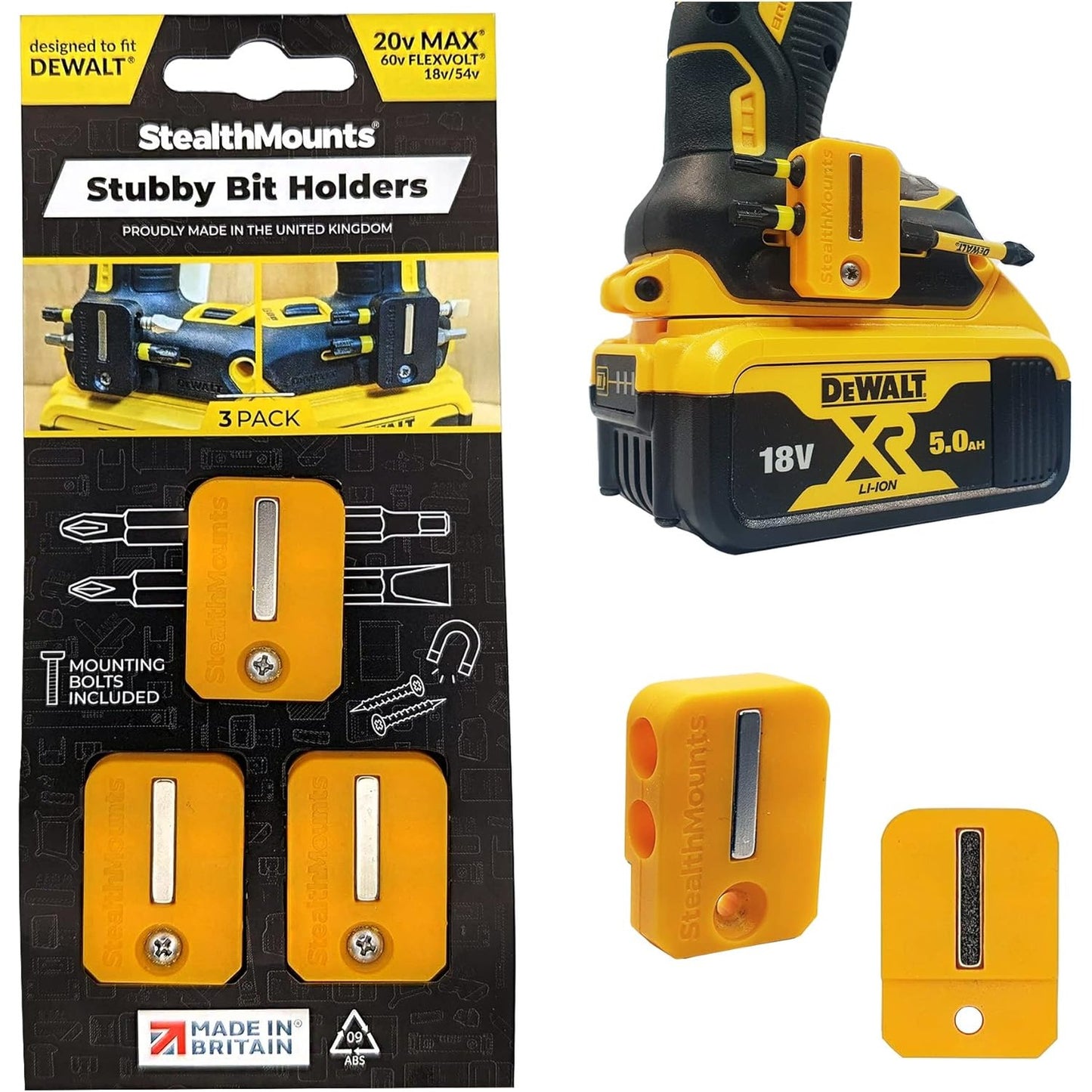 StealthMounts Stubby Magnetic Bit Holders for Dewalt XR & Flexvolt Tools