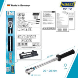 Hazet 6121-1CT 1⁄2″ Torque wrench ∙ 20 – 120 Nm ∙ ±2% ∙ With HiPer reversible ratchet