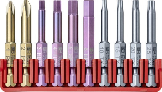 PB E6 700 CN PrecisionBit, shape E 6.3 (1/4”), set of 10 with a handy BitBlock, skin pack