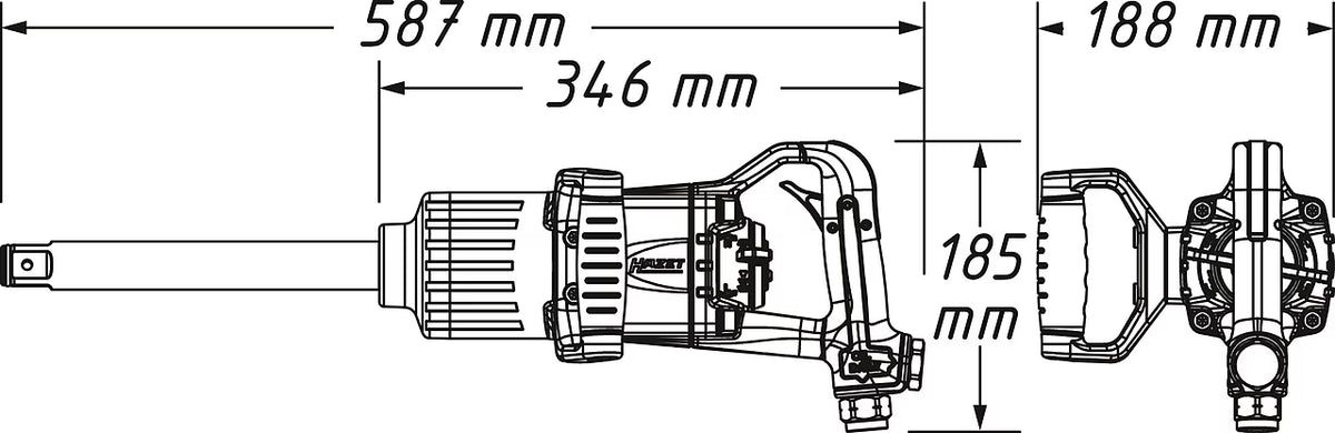 Hazet 9014P-1 1″ Impact wrench ∙ long spindle ∙ 3400 Nm