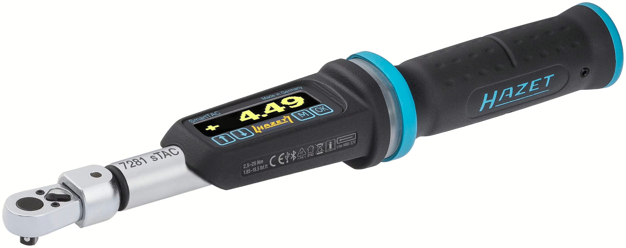 Hazet 7281-2STAC 9 x 12 mm ∙ 1⁄4″ Electronic torque wrench with built-in angle gauge ∙ 2.5 – 25 Nm ∙ 1.85 – 18.5 lbf.ft ∙ ±2%