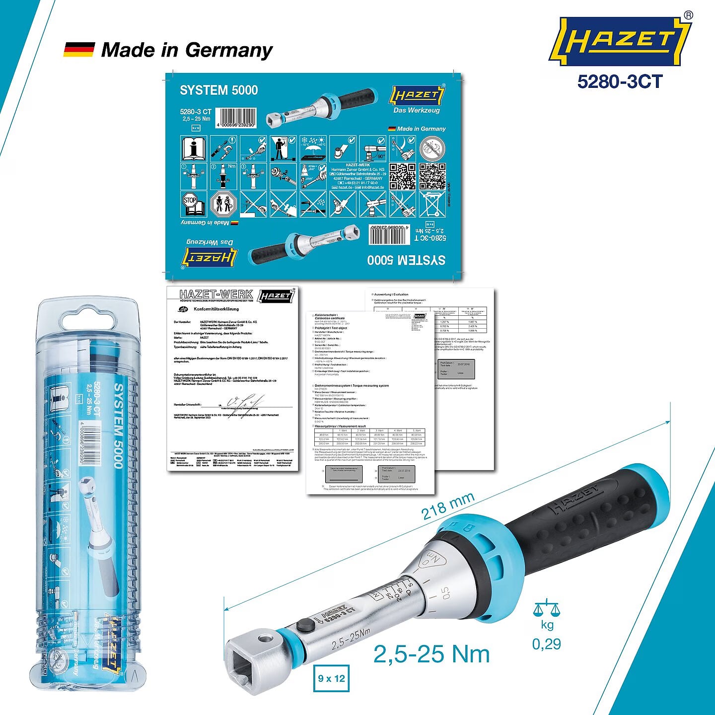 Hazet 5280-3CT 9 x 12 mm Torque wrench ∙ 2.5 – 25 Nm ∙ ±3%