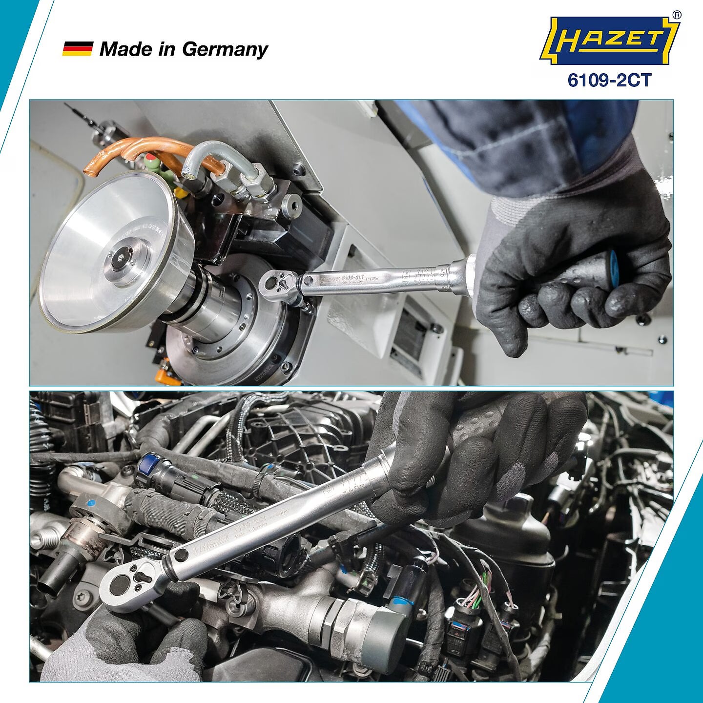 Hazet 6109-2CTCAL 1⁄4″ Torque wrench with DAkkS calibration certificate ∙ 4 – 40 Nm ∙ ±2% ∙ With HiPer reversible ratchet