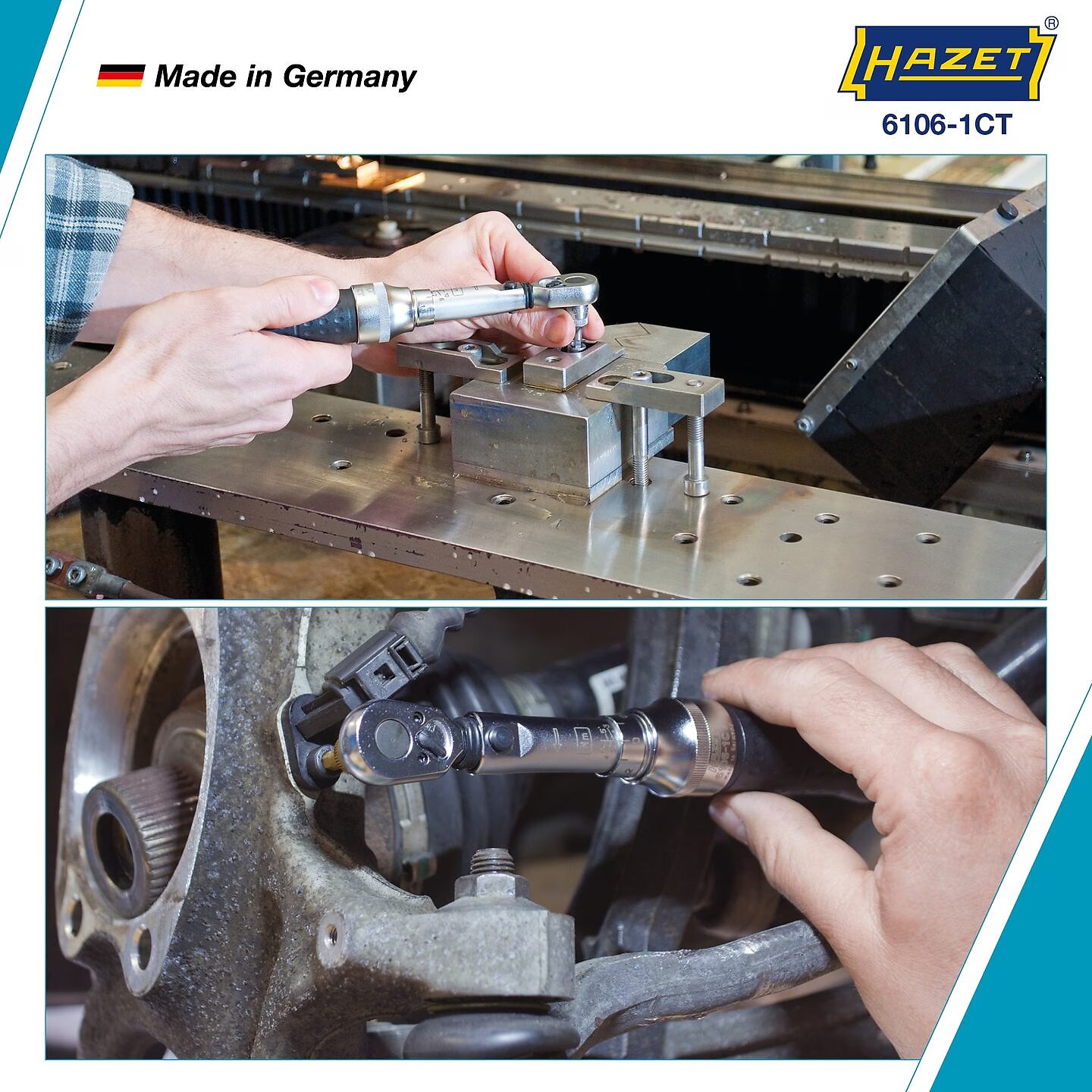 Hazet 6106-1CTCAL 1⁄4″ Torque wrench with DAkkS calibration certificate ∙ 1 – 6 Nm ∙ ±4% ∙ With HiPer reversible ratchet