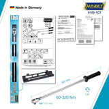Hazet 6123-1CTCAL 1⁄2″ Torque wrench with DAkkS calibration certificate ∙ 60 – 320 Nm ∙ ±2% ∙ With HiPer reversible ratchet