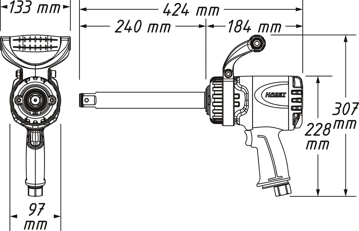 Hazet 9014LGTT 1″ Twin Turbo impact wrench ∙ long spindle ∙ 3850 Nm