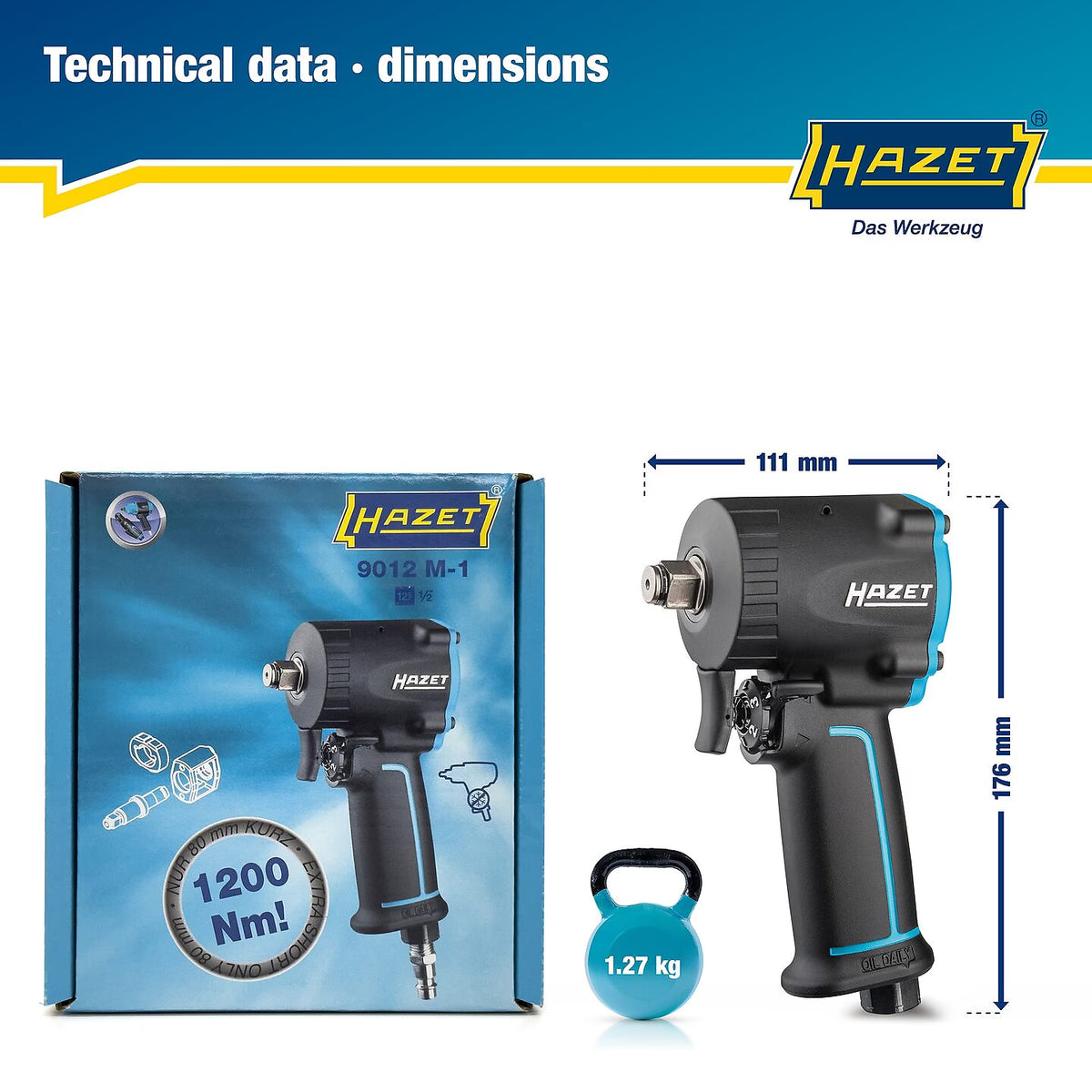 Hazet 9012M-1  1⁄2″ Impact wrench ∙ extra short ∙ 1200 Nm