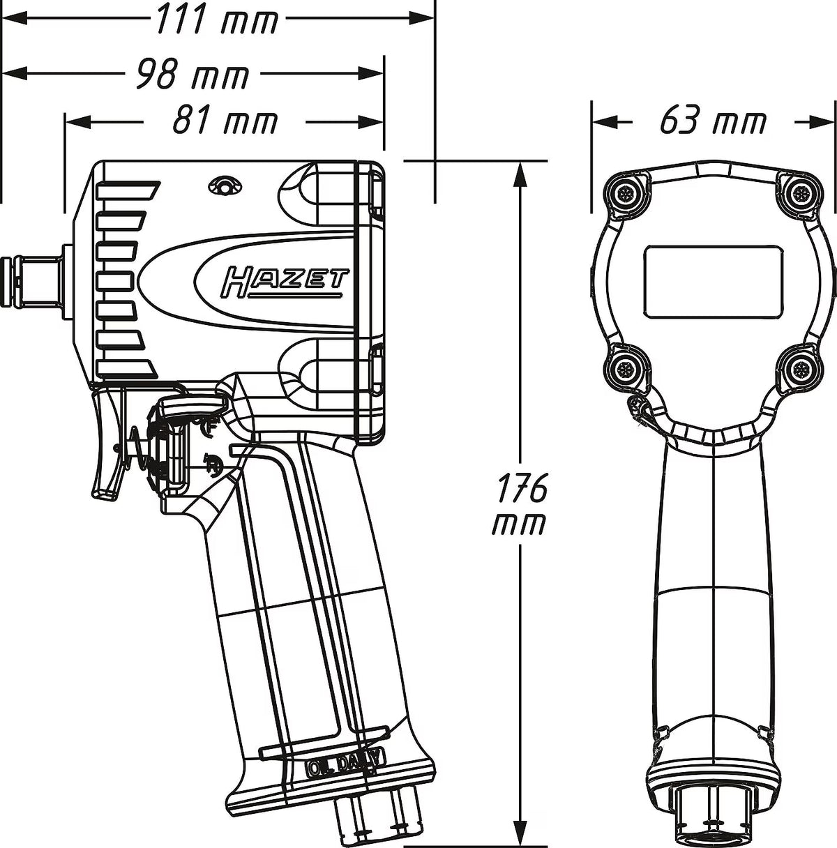 Hazet 9012M-1  1⁄2″ Impact wrench ∙ extra short ∙ 1200 Nm