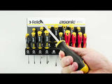 Felo 40091743 Set of SL/PZ/PH/Tx Ergonic and VDE screwdrivers on a steel stand, 17 pcs