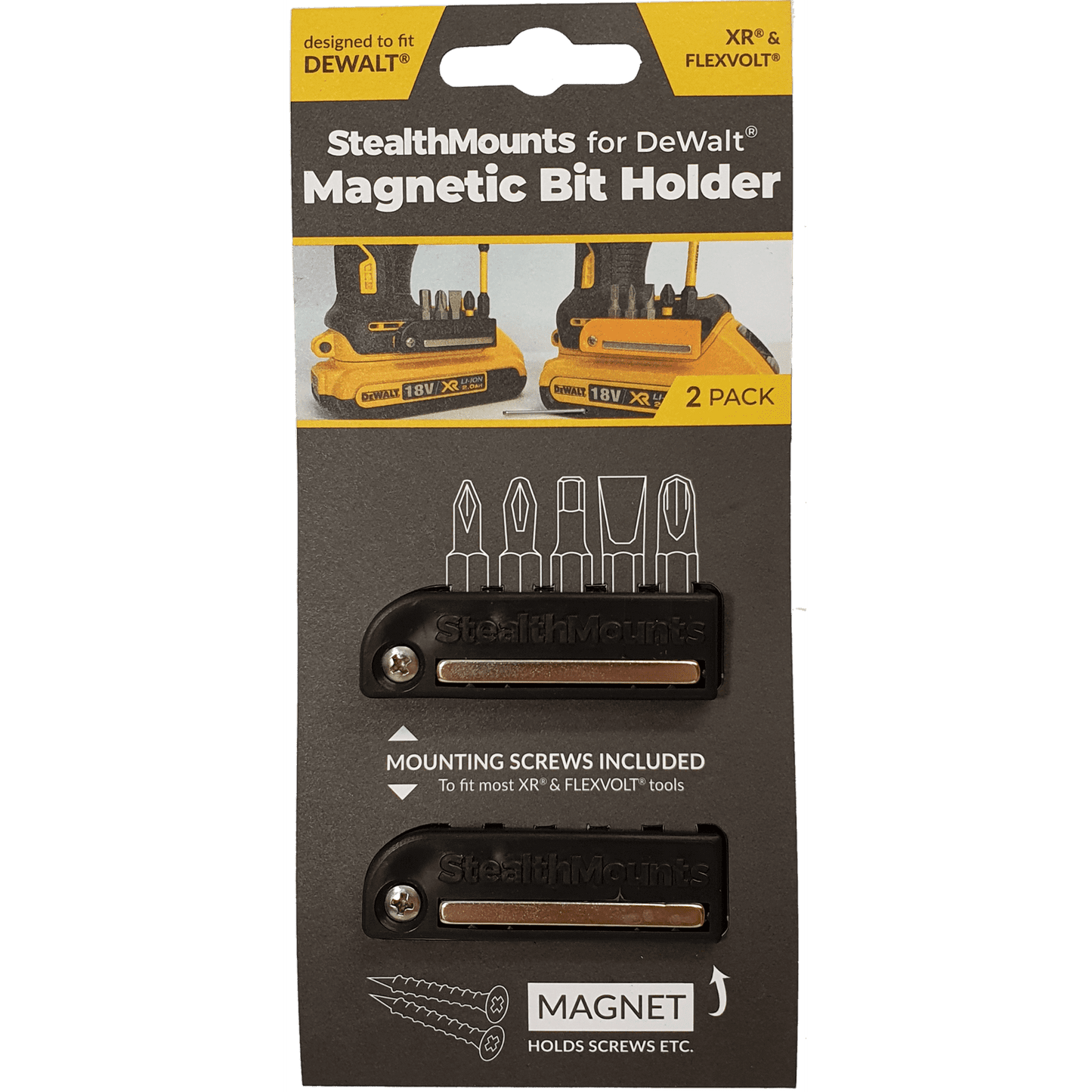 StealthMounts Magnetic Bit Holder for Dewalt 12v and 20v XR & Flexvolt Tools